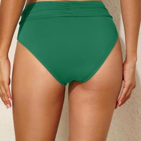 Emerald Green High-Waisted Bikini with Ruched Waistband, NEW, NWT, Size L - Picture 3 of 5